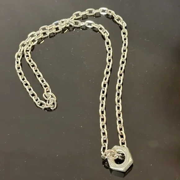 Silver Stainless Steel Strand Necklace Punk Rock Modern Gift Nuts Grunge - Picture 4 of 5